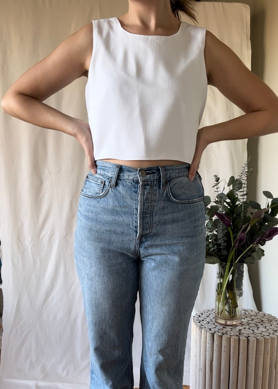 Classic Open-Back Crop-Top - White Canvas